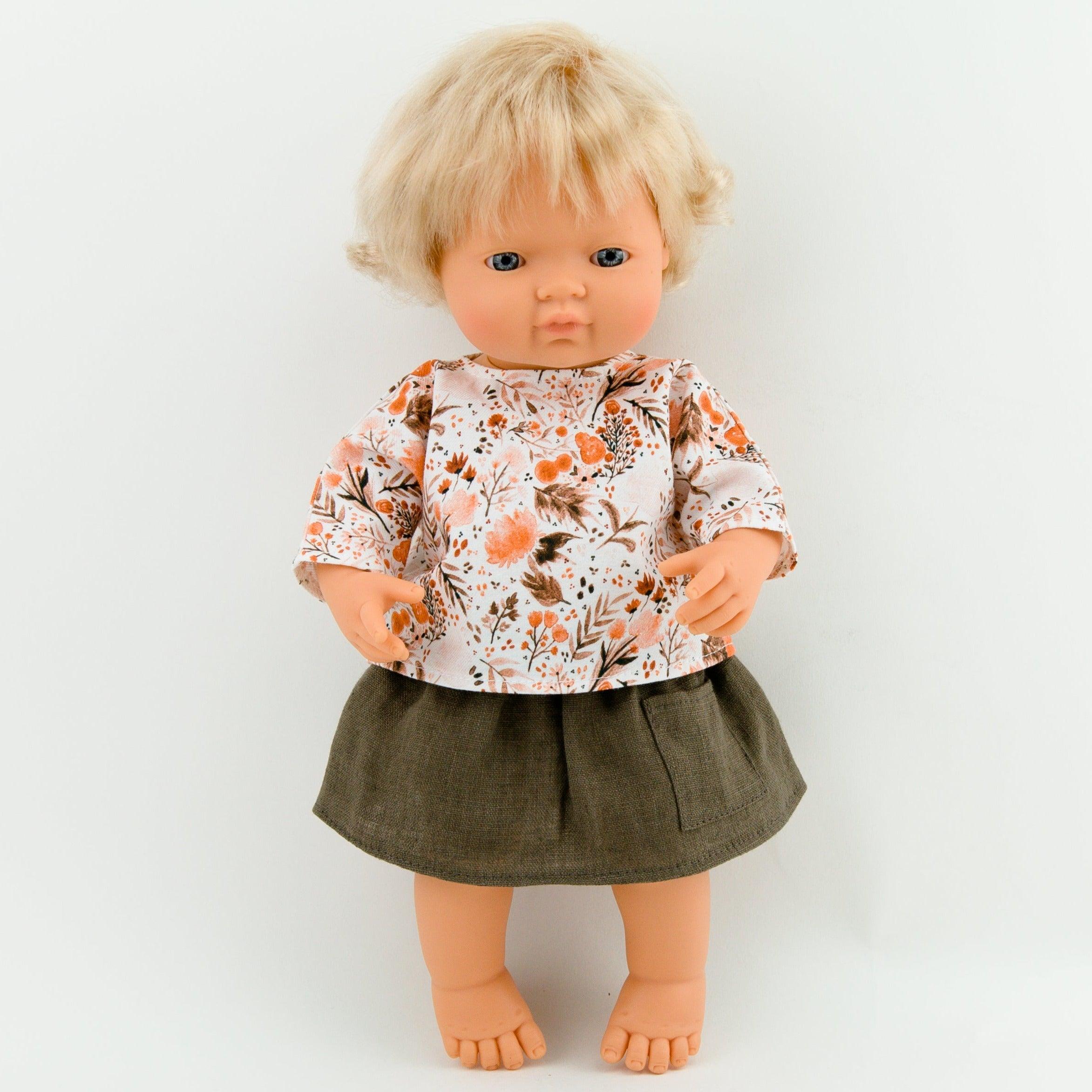 Przytullale: jesienna bluzka i spódnica ubranko dla lalki Miniland - Noski Noski