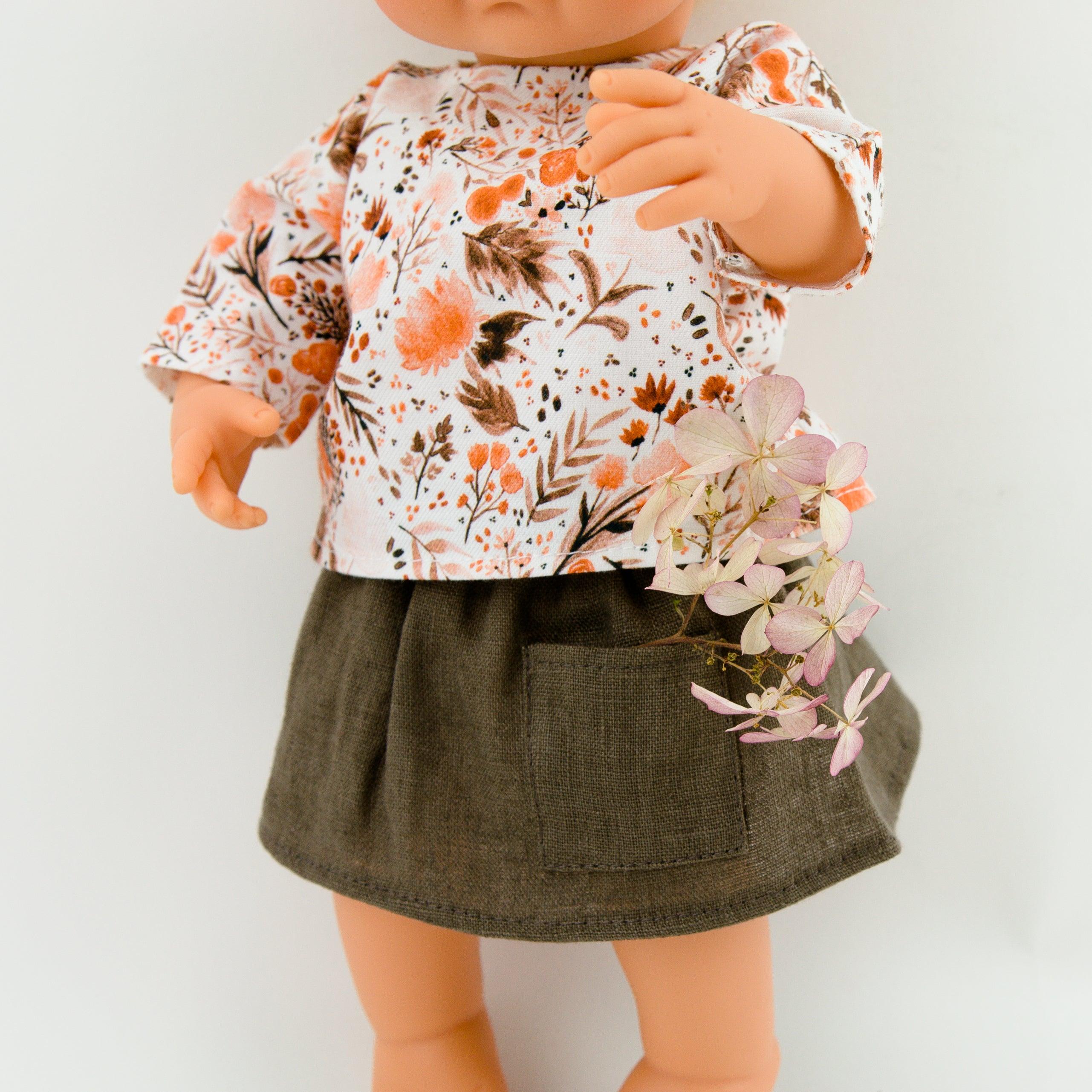 Przytullale: jesienna bluzka i spódnica ubranko dla lalki Miniland - Noski Noski