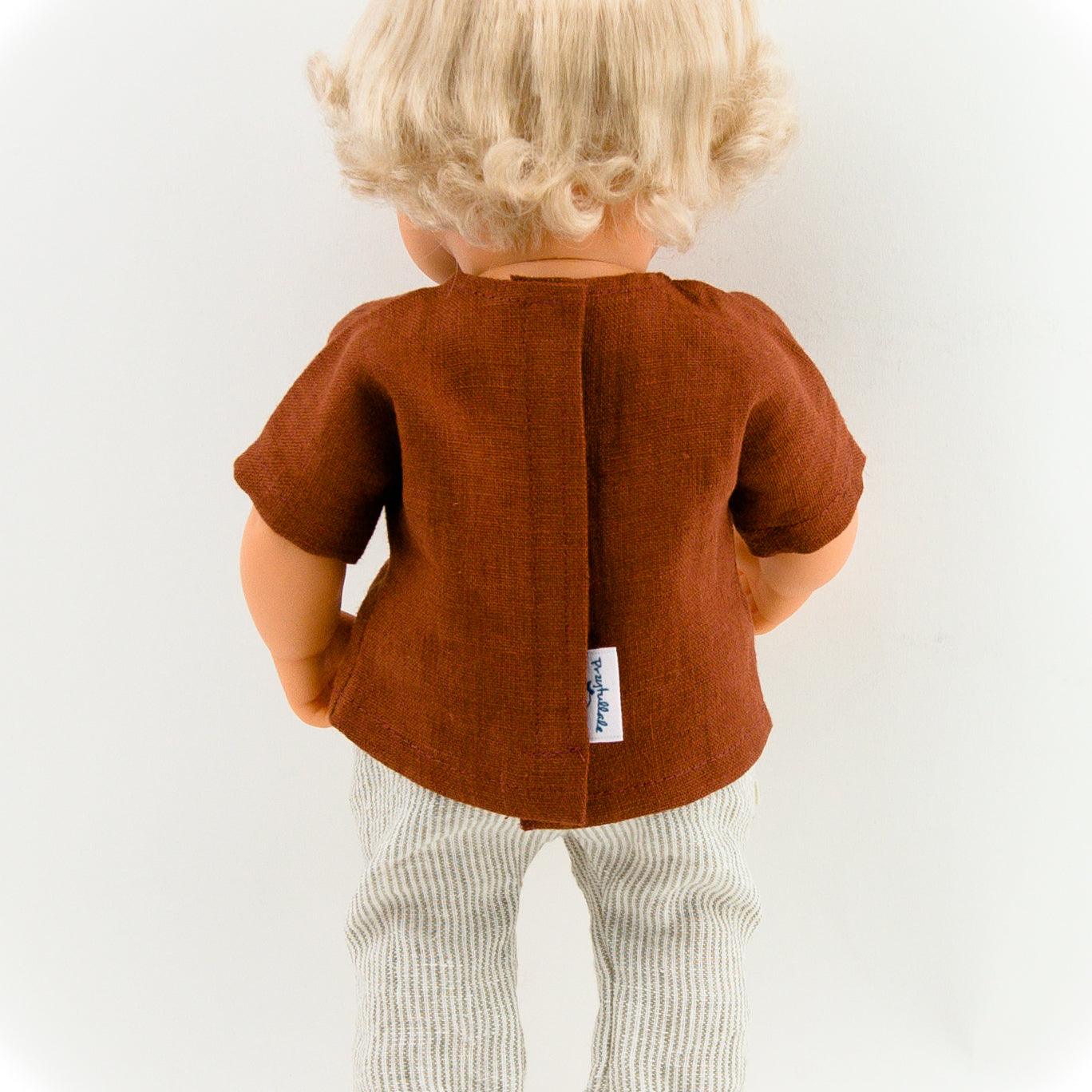 Przytullale: lniana koszullka i spodnie w paski ubranko dla lalki Miniland - Noski Noski