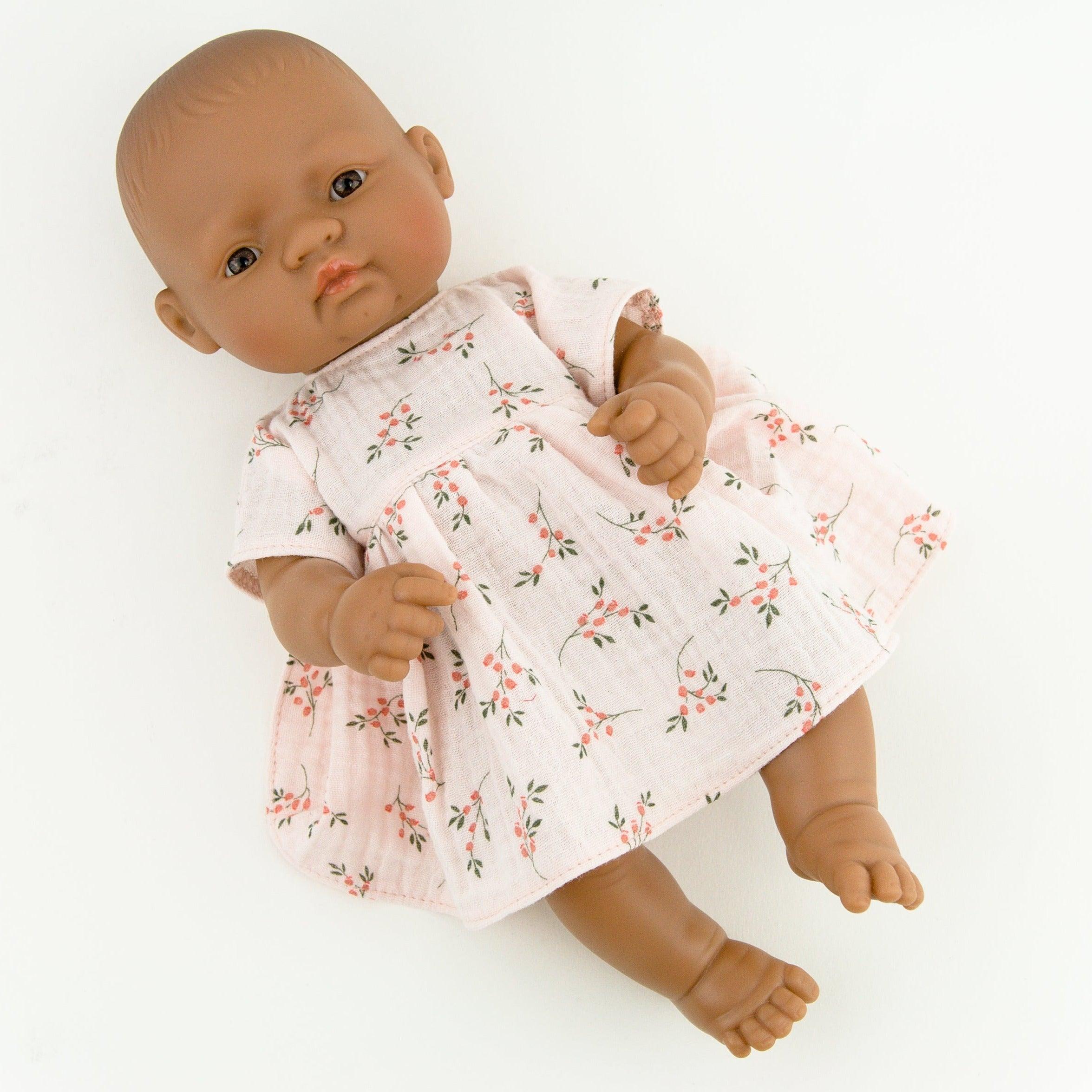 Przytullale: muślinowa sukienka w kwiatki ubranko dla średniej lalki Miniland - Noski Noski