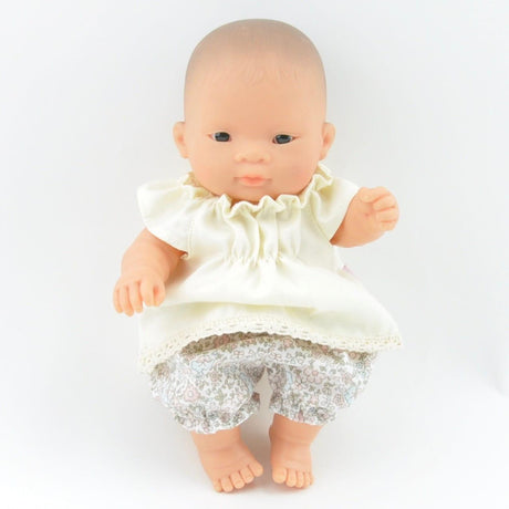 Przytullale: tunika i bloomersy w łączkę ubranko dla mini lalki Miniland - Noski Noski