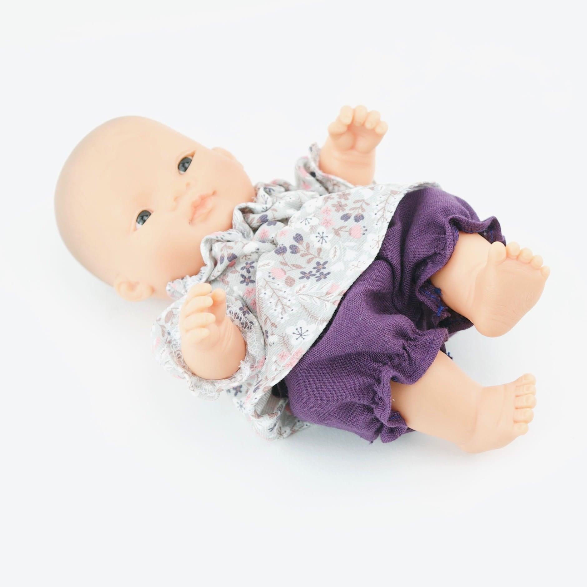 Przytullale: tunika i śliwkowe bloomersy ubranko dla mini lalki Miniland - Noski Noski