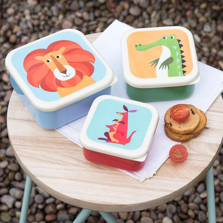 Kolorowe i wesołe Lunch Boxy Rex London 3 szt. z egzotycznymi zwierzętami, idealne na drugie śniadanie dla dzieci.