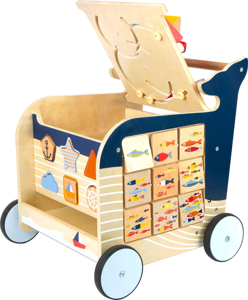 Small Foot: drewniany pchacz aktywnościowy Baby Walker Whale - Noski Noski