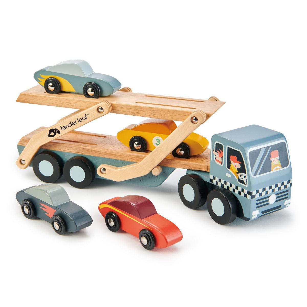 Tender Leaf Toys: drewniana laweta z autkami Car Transporter - Noski Noski