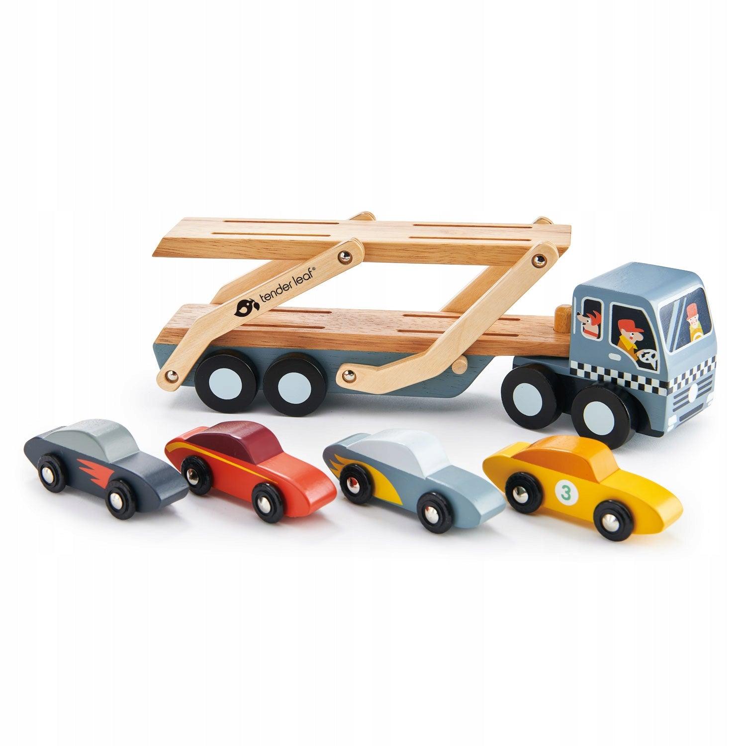 Tender Leaf Toys: drewniana laweta z autkami Car Transporter - Noski Noski