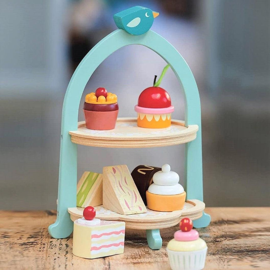 Tender Leaf Toys: drewniana patera z przekąskami Birdie Afternoon Tea Stand - Noski Noski