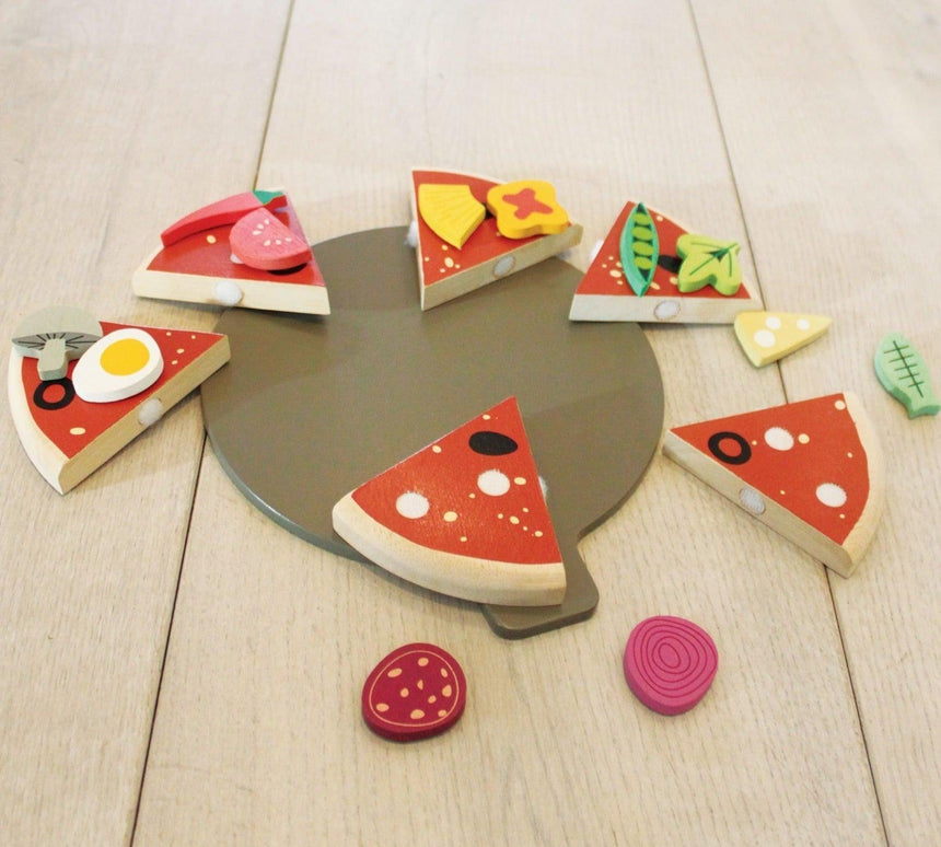 Tender Leaf Toys: drewniana pizza z dodatkami na rzepy Pizza Party - Noski Noski