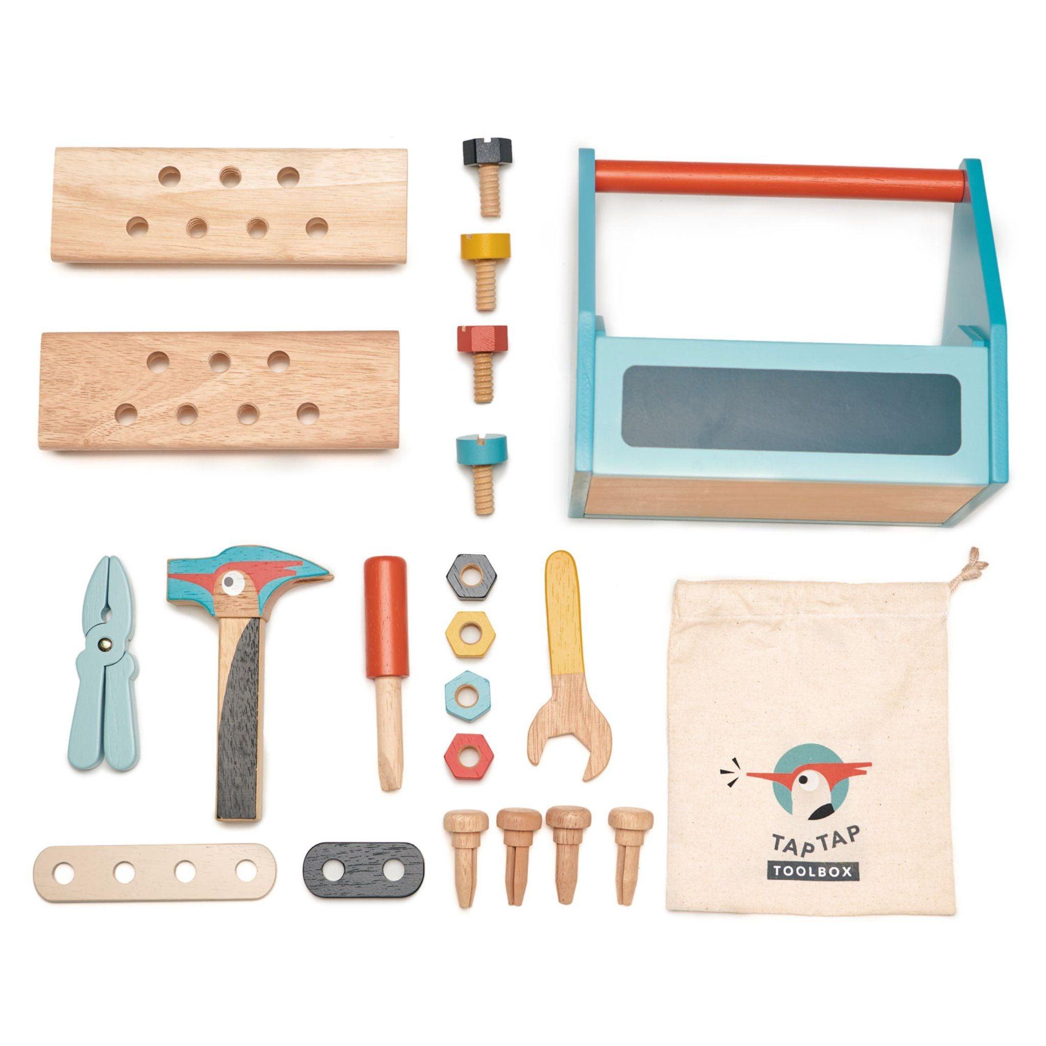 Tender Leaf Toys: drewniana skrzynka z narzędziami Tap Tap Tool Box - Noski Noski