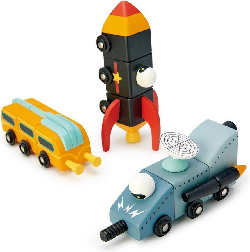 Tender Leaf Toys: drewniane pojazdy kosmiczne Space Race - Noski Noski