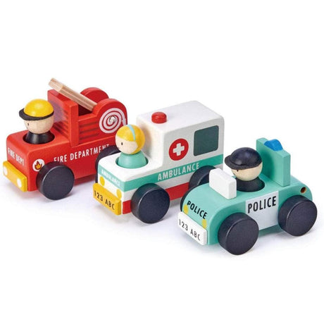 Tender Leaf Toys: drewniane pojazdy ratunkowe ABC Cars - Noski Noski