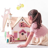 Domek dla lalek drewniany Tender Leaf Toys Cottontail Cottage z mebelkami, dwupiętrowy, idealny do kreatywnej zabawy.