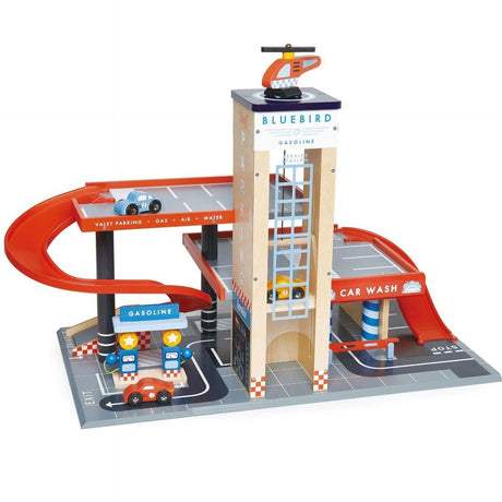 Tender Leaf Toys: drewniany piętrowy garaż Bluebird Service Station - Noski Noski