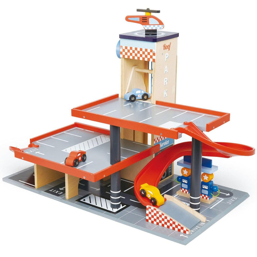 Tender Leaf Toys: drewniany piętrowy garaż Bluebird Service Station - Noski Noski