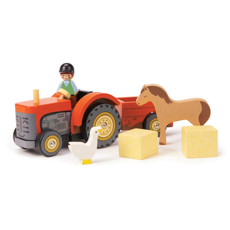 Tender Leaf Toys: drewniany traktor z przyczepą ze zwierzętami Farmyard Tractor - Noski Noski