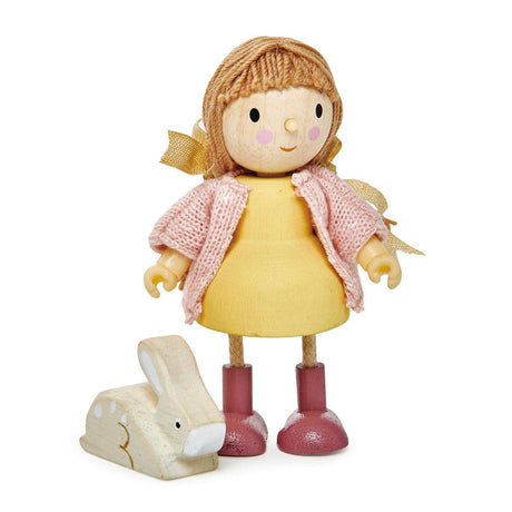 Drewniana lalka Tender Leaf Toys Amy z pluszowym króliczkiem, idealna zabawka dla dziewczynek. Pełna przygód i kreatywności.