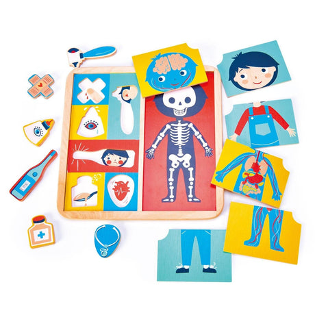 Puzzle Tender Leaf Toys Ouch - edukacyjne puzzle dla dzieci, uczące anatomii ciała człowieka, 12 elementów z drewna kauczukowego.