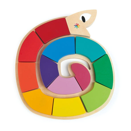 Układanka Tender Leaf Toys, drewniane puzzle Wąż, edukacyjna zabawka, kolory i kształty dla dzieci, rozwija motorykę.