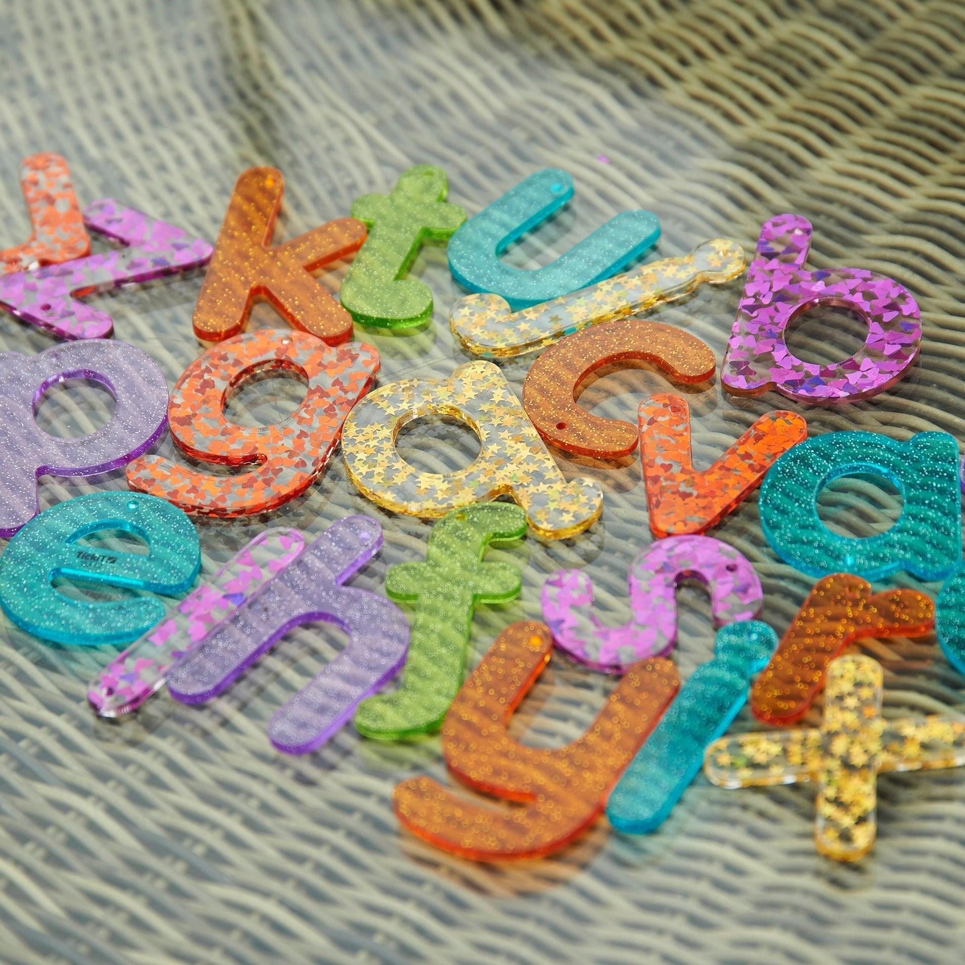 TickiT: brokatowy alfabet małe litery Rainbow Glitter Letters 26 el. - Noski Noski