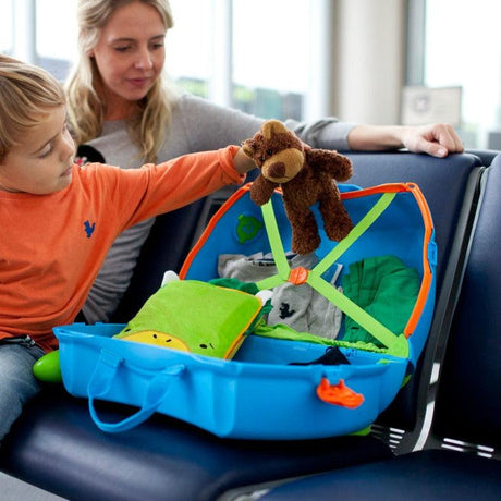 Niebieska jeżdżąca walizka dziecięca Trunki Terrance – lekka, pojemna i wytrzymała, idealna dla przedszkolaków.