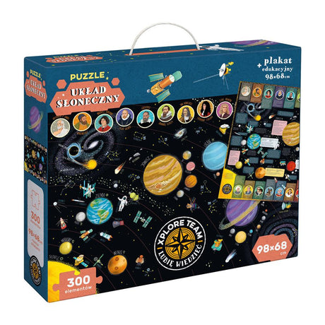 Puzzle 3D Układ Słoneczny Xplore Team 300 Elementów - Odkryj kosmos, planety i maszyny kosmiczne z edukacyjnym plakatem.